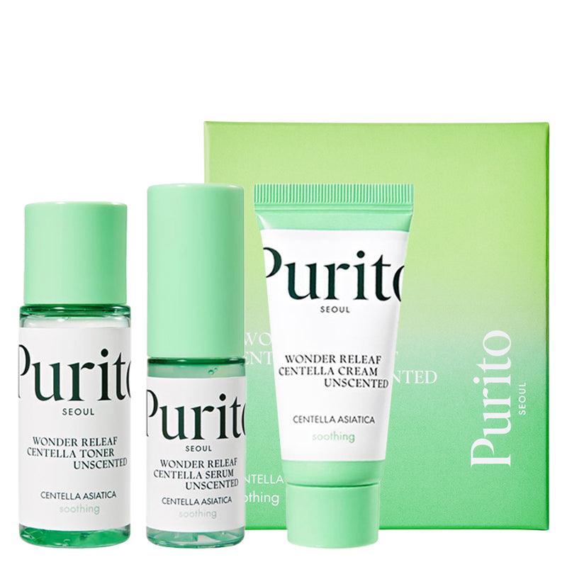 PURITO Wonder Releaf Centella Mini Kit Unscented 3pcs Kiyoko Purito wonder releaf centella mini kit unscented 3pcs kiyoko
