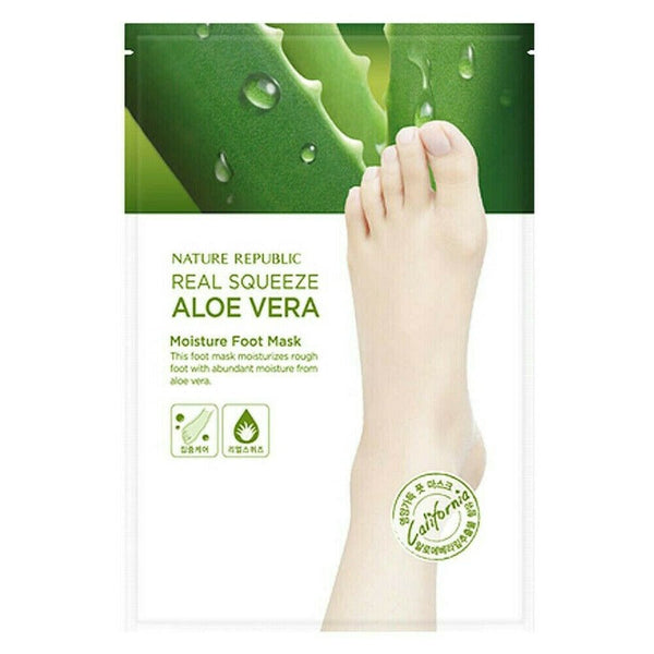 NATURE REPUBLIC Real Squeeze Aloe Vera Peeling Foot Mask (1 pc) - Kiyoko Beauty